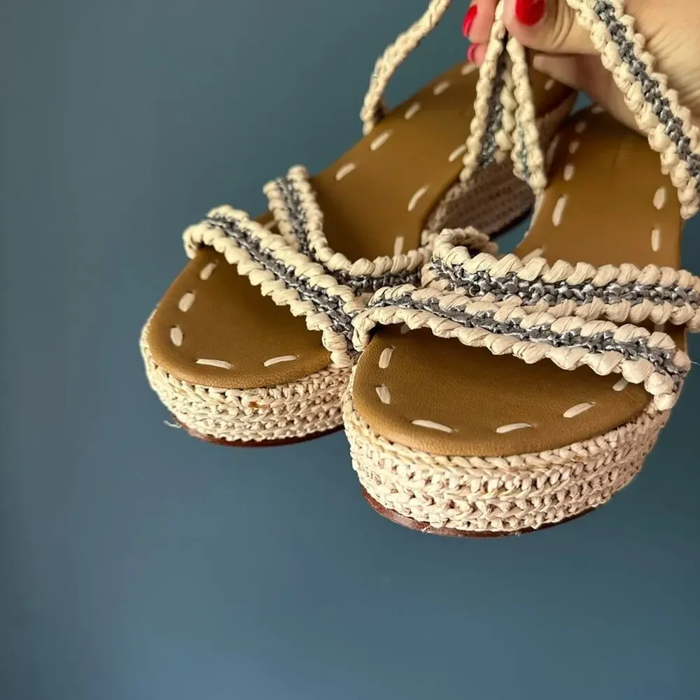 Carrie‎ Forbes Said Three Strap Raffia Wedge Sandal